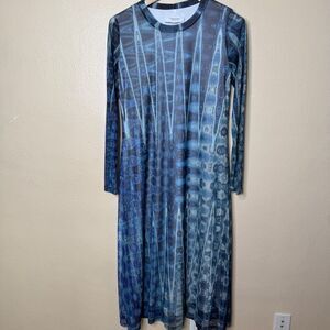 Le Galeriste Dress Women's Large Blue Abstract Fiber Design Daniela Maxi Dress